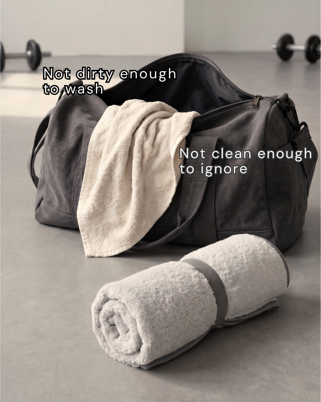 Veroma bamboo cotton gym towel folded and draped over a fitness bench, highlighting soft texture and eco-friendly material.